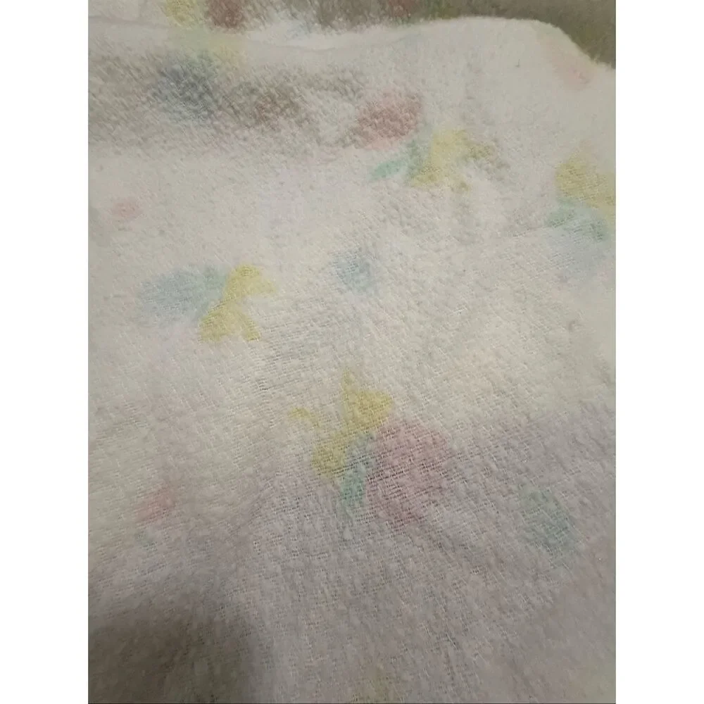 Baby Pepperell Waffle Weave Crib Blanket Satin Trim Edge 35 x 47 Floral Pastel